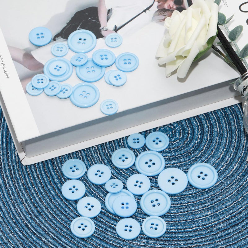Lilaly 100 pcs Buttons for Crafts Buttons, Button DIY Buttons, Mixed Sewing Buttons, 5 Sizes of Round Mixed Buttons Suitable for for Crafts, Coats, Shirts, Pants, Shorts and More(Light Blue) - Image 3
